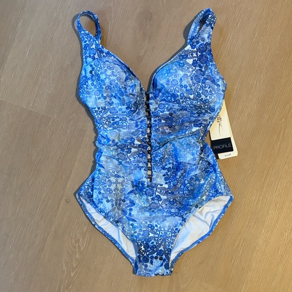 NWT Profile by Gottex Blue Patterned One Piece Swimsuit - Picture 1 of 4